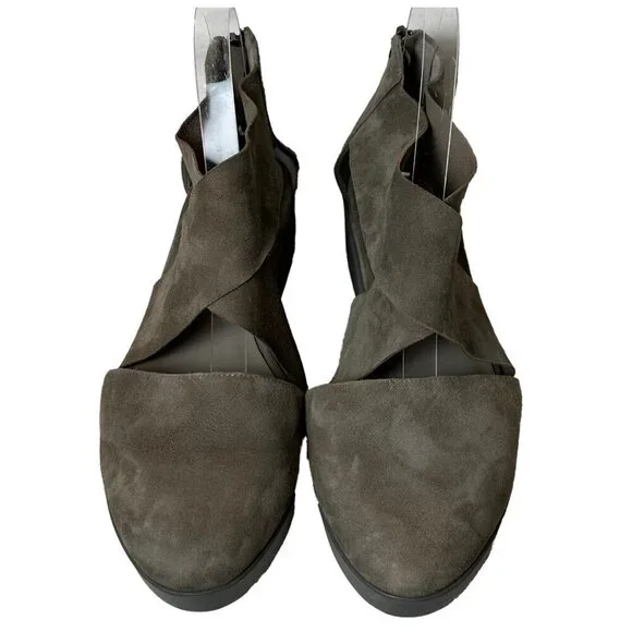 Eileen Fisher Buoy Suede Criss Cross Close Toe Wedge Platform Sandals 8 1/2 - Picture 4 of 13